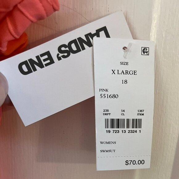 Lands End Woman's Plus-Size Coral Pink Summer V-Neck One-Piece Swimsuit Sz 18 - Picture 6 of 12